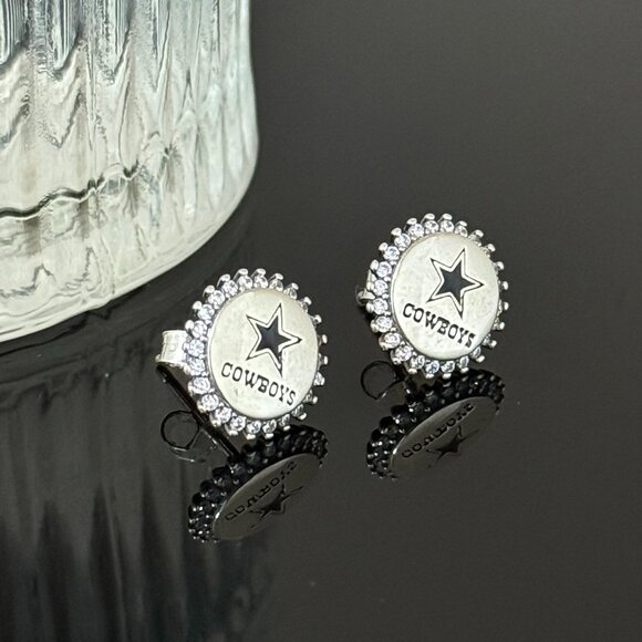 Cowboys Bling Earrings S925 Sterling Silver Handmade Ear Stud - Picture 3 of 5